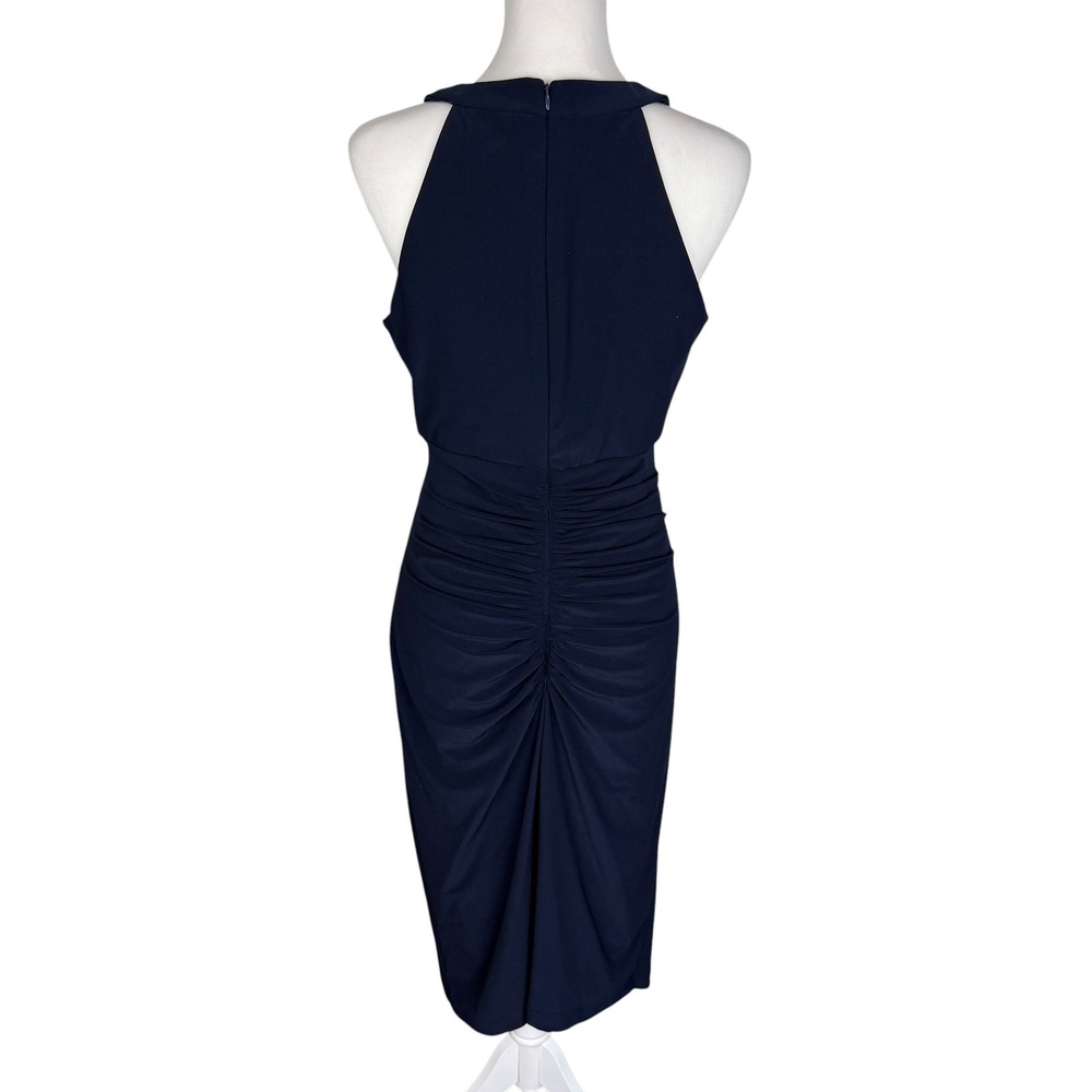 X by Xscape Navy Blue Ruched V-Neck Sheath Cocktail Dress Womens Size 12 - Picture 3 of 8